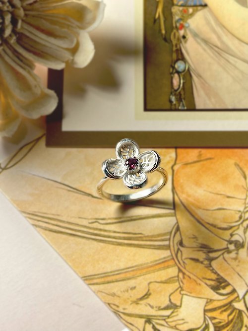 One Dimple 單窩 : 純銀 k金珠寶設計與訂製 蕾絲花石榴石戒指 天然寶石 925銀