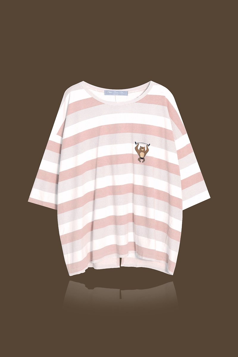 [Free of charge] the power of love / chocolate big bear Sang wide wide version of the kick - fog red - Women's Tops - Cotton & Hemp Pink