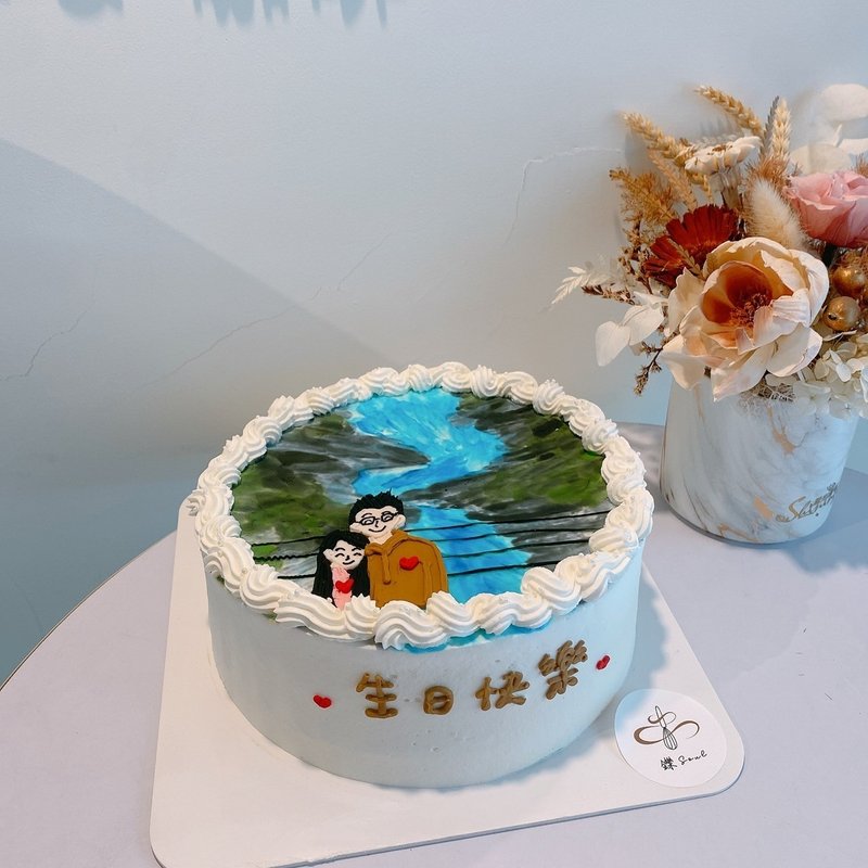 情侶風景照 人物繪圖蛋糕 題字蛋糕 生日蛋糕 鑠甜點 慶生禮物 - 蛋糕/甜點 - 新鮮食材 