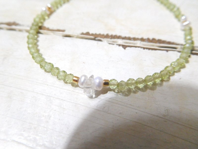 包14k金mini橄欖石珍珠手鍊 長度可訂製 - 手鍊/手鐲 - 其他金屬 綠色