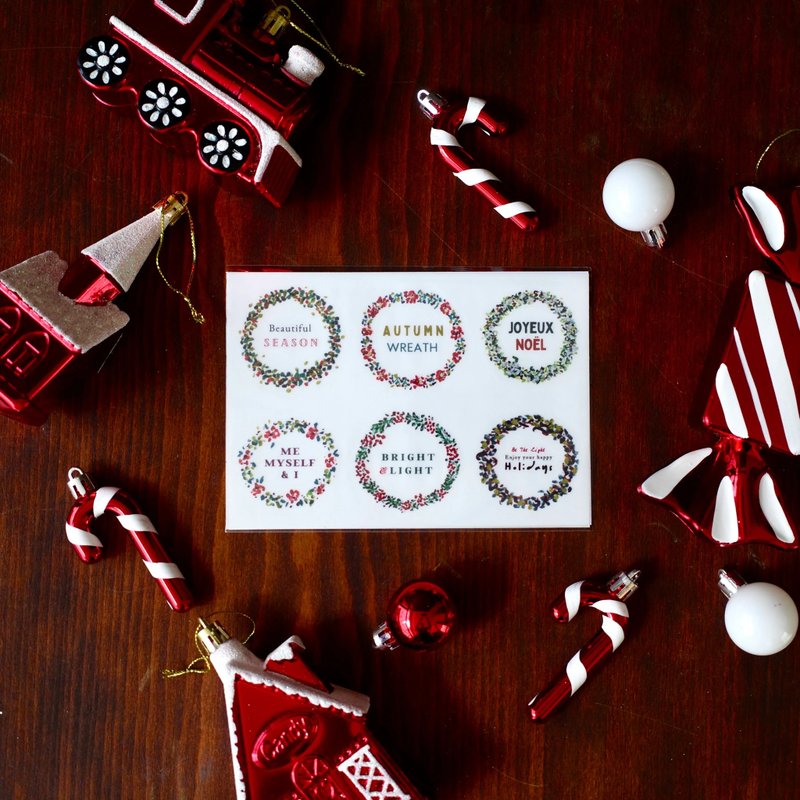 【什物】聖誕節限量 | Wreath 花圈霧面透明貼紙 - 貼紙 - 紙 多色