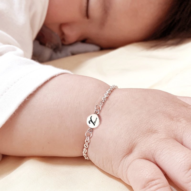 12 constellations sterling silver children's bracelet with engraving customized moon blessing baby bracelet birthday gift - เครื่องประดับ - เงินแท้ สีเงิน