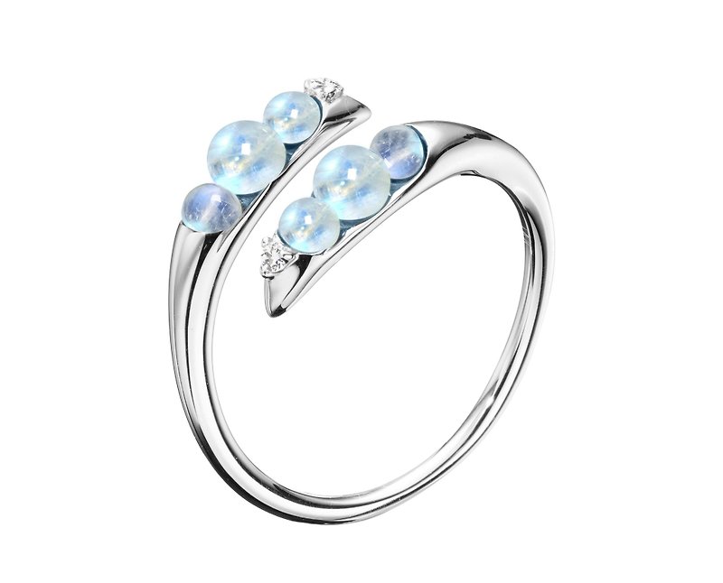 月光石戒指 藍光14k白金戒指 小巧金飾訂婚金戒指 六月誕生石戒指 - 戒指 - 貴金屬 白色