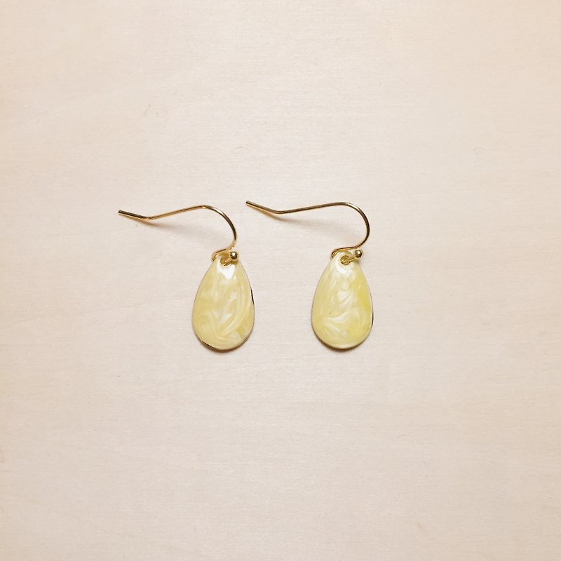 Vintage yellow drop glaze drop earrings - ต่างหู - สี สีเหลือง