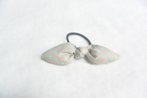 alma-handmade 蝴蝶結髮圈 -灰藍水玉