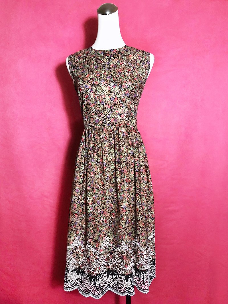 Embroidered flowers sleeveless vintage dress / abroad brought back VINTAGE - One Piece Dresses - Polyester Multicolor