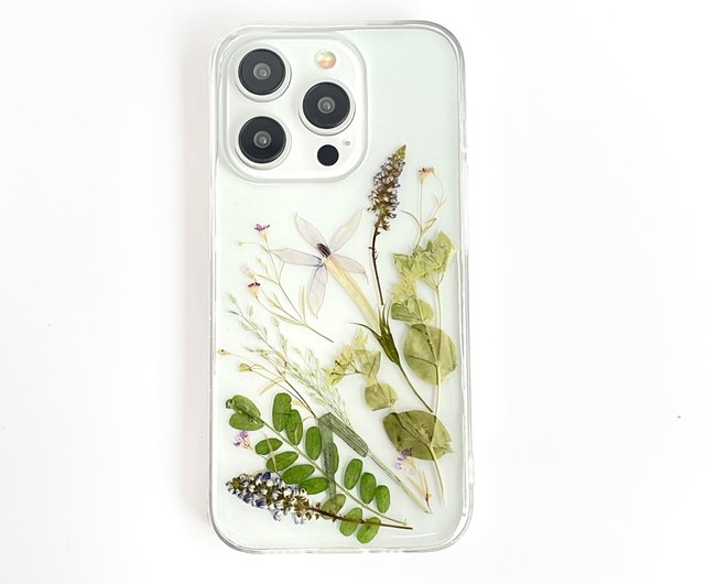草と木の春の色手作り押し花電話ケースすべてのiPhone 16 Pro