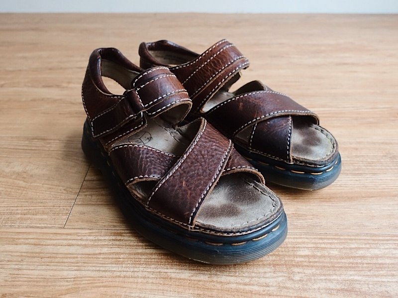 Vintage shoes / Dr.Martens Martin / woven leather sandals no.17 - รองเท้ารัดส้น - หนังแท้ สีนำ้ตาล
