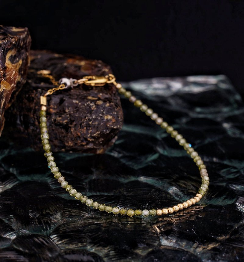 Superfine1/20 14K Gold Filled Green Zircon Bracelet with Japan Memory Wire - Bracelets - Gemstone 