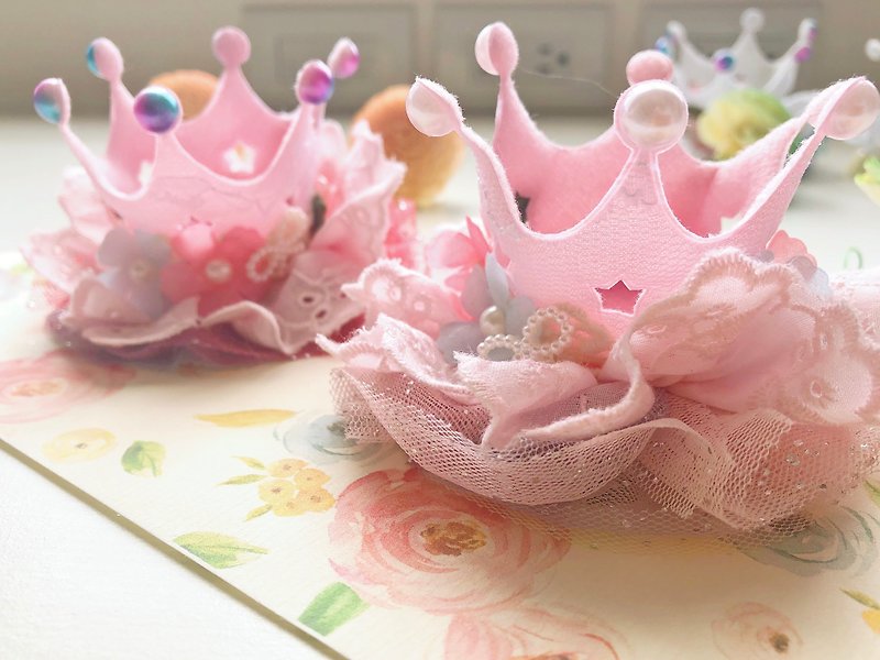 Pink kids children flower hairpin flower crown mesh gauze lace - Other - Cotton & Hemp 