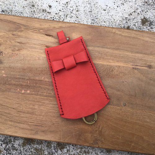 屆時皮革-その時sonotoki 蝴蝶結鑰匙包.鑰匙圈,key,伸縮手工縫製,真皮紅色