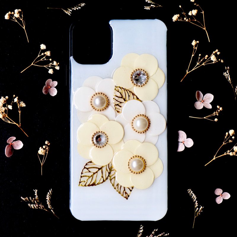 iphone 11 pro 山茶花樹脂矽膠包邊防撞手機殼 - 手機殼/手機套 - 樹脂 白色