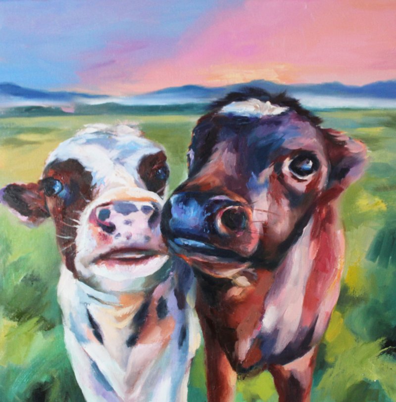 Cow Painting On Canvas Cow Art Canvas Farm Animal Painting Original Animal Art - 壁貼/牆壁裝飾 - 其他材質 咖啡色