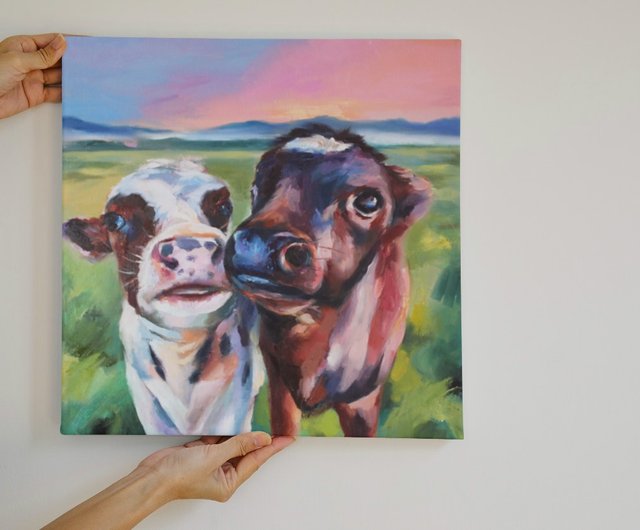 キャンバス 油絵 専用 カラフルCOWS 5 - 美術品・アンティーク 