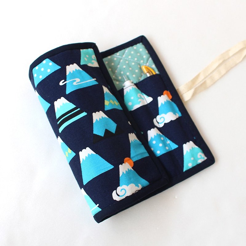 Mount Fuji - Dark Blue Roll Pencil Case / Pencil Case - Pencil Cases - Cotton & Hemp Blue