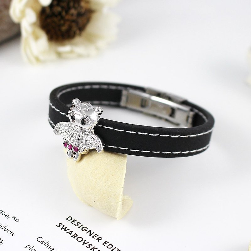 The Little Angel / Little Angel natural rubber bracelet Swarovski - สร้อยข้อมือ - ยาง สีดำ