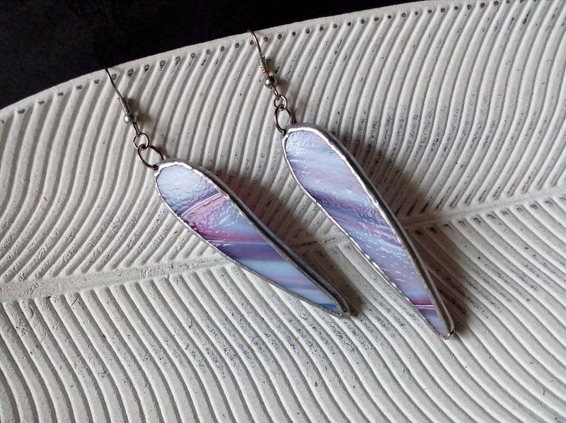 Pink blue glass earrings. stained glass tiffany fang. Lolita cute earrings. - Earrings & Clip-ons - Glass Pink