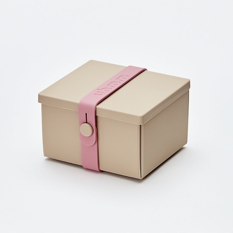 丹麥 uhmm - 環保摺疊點心盒 (摩卡色餐盒 x 粉色扣環)-840ml - 便當盒/飯盒 - 環保材質 卡其色