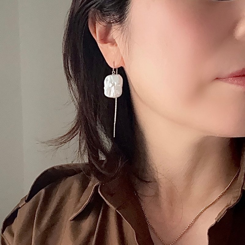 SV アメリカンピアス スクエア 淡水パール  パールピアス　pearl earrings  珍珠耳環 珍珠耳环 진주귀걸이 - 耳環/耳夾/耳骨夾 - 珍珠 