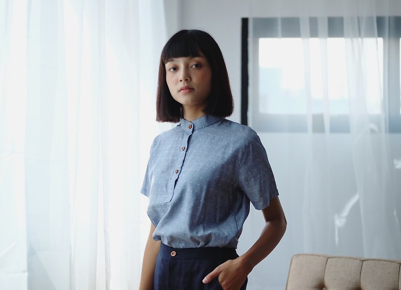Taru Shorto : Dot - Women's Shirts - Cotton & Hemp Blue