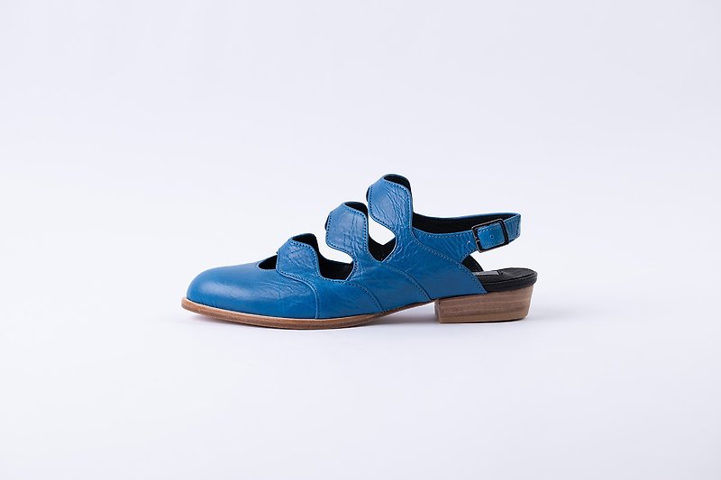 ZOODY / 燕窩 / 手工鞋 / 圓頭飾片層次涼鞋 / 藍色 - 女皮鞋 - 真皮 藍色