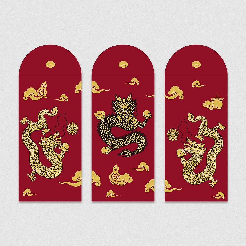佳墨紅包袋-黃金喜慶-龍昇福來-3入組 - 利是封/揮春 - 紙 紅色