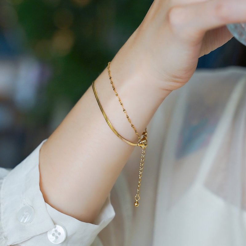 Meticulous small lip double-layer bracelet 316L medical steel 18k gold-plated anti-allergic bracelet can be worn in the bath - สร้อยข้อมือ - สแตนเลส สีเงิน