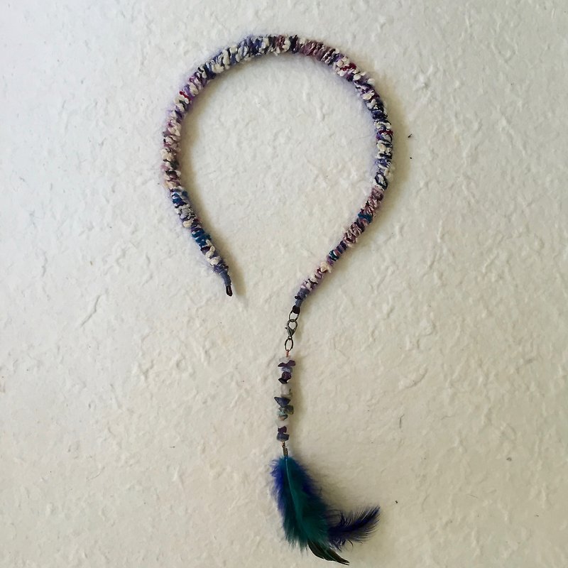 Hand weaved slim headband -with removable ethnic style tassel (purplish blue) - เครื่องประดับผม - วัสดุอื่นๆ สีน้ำเงิน