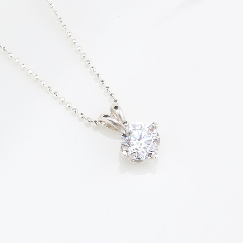 Crown 8mm Single Diamond cz s925 sterling silver necklace Valentine Day gift - Necklaces - Diamond Transparent