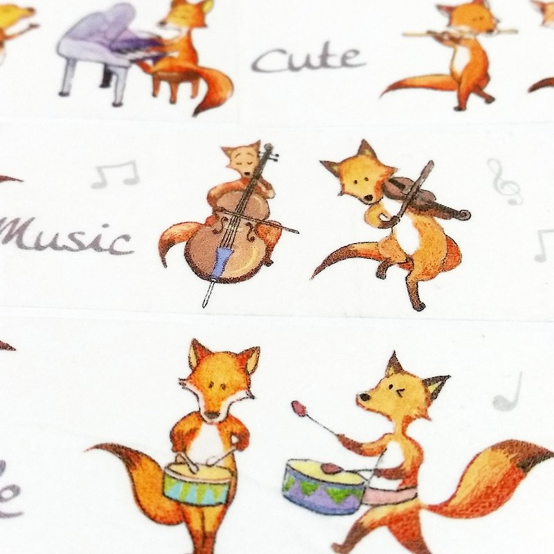 Washi Tape Cute Fox Plays Music - มาสกิ้งเทป - กระดาษ 