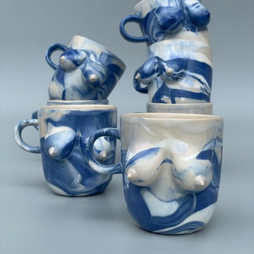 Gumenchuk ceramics 藍色大理石花紋手工陶瓷咖啡杯