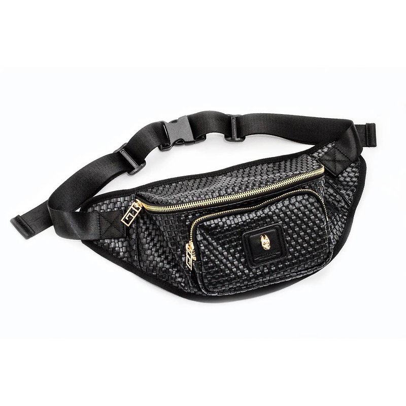 【Inari. Black Rope] Gold/ Silver Woven Wind Waist Bag Design Japanese Style Side Backpack Storage Bag Crossbody Bag - กระเป๋าแมสเซนเจอร์ - หนังเทียม สีดำ