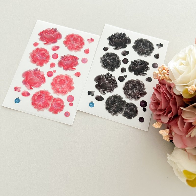 White-lined Pink & Black flower stickers - Stickers - Paper 