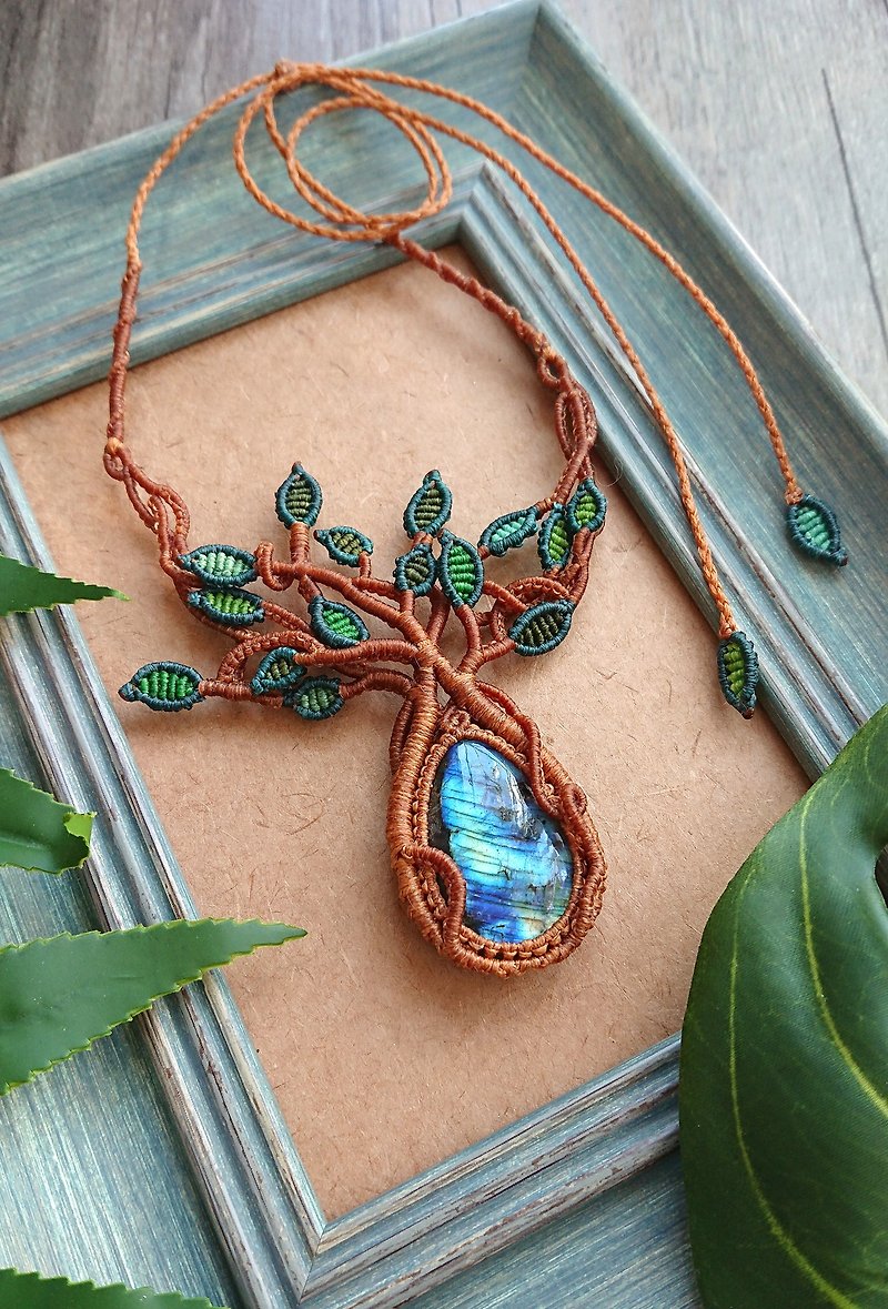 N101 Bohemian South American Wax Line Braided Labradorite Tree of Life Necklace Clavicle Chain - Necklaces - Other Materials Brown