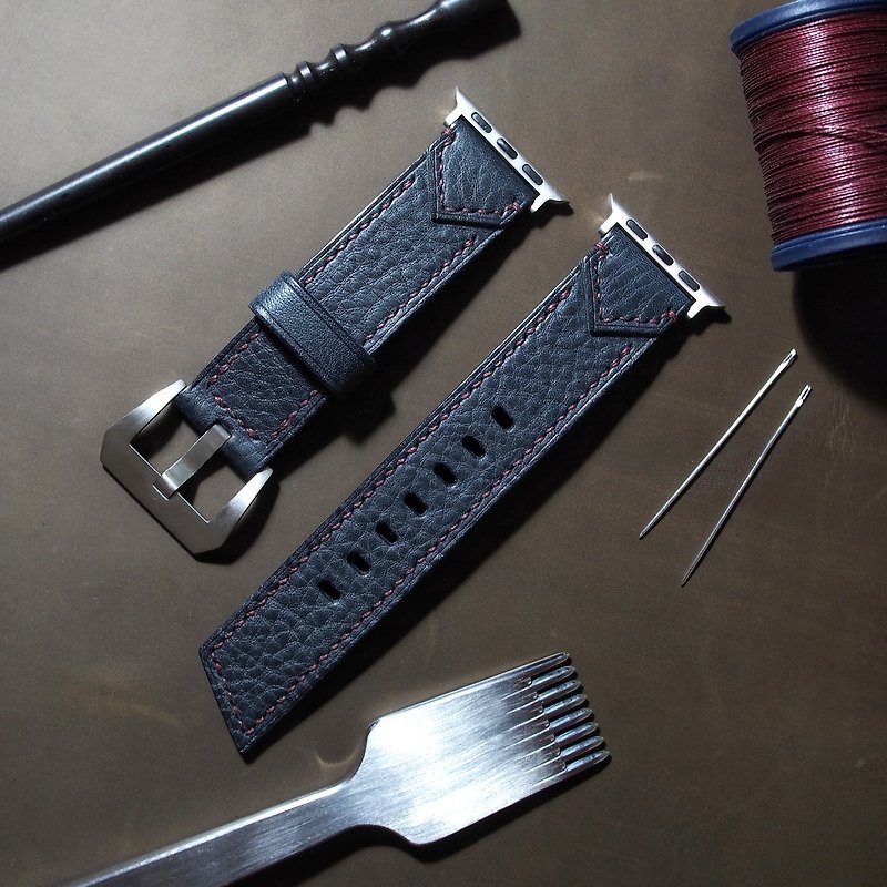 手作りアップルウォッチバンド（38mmおよび40mm用）ブラックイタリアンレザー - 腕時計ベルト - 革 ブラック