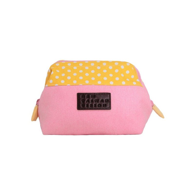 [Mouth gold cosmetic bag] yellow little pink water jade - Toiletry Bags & Pouches - Cotton & Hemp Pink