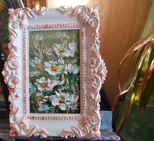 Original oil painting artist Svinar Oksana Daisy Field Oil Painting Flower Impasto Original Framed Artist Svinar Oksana