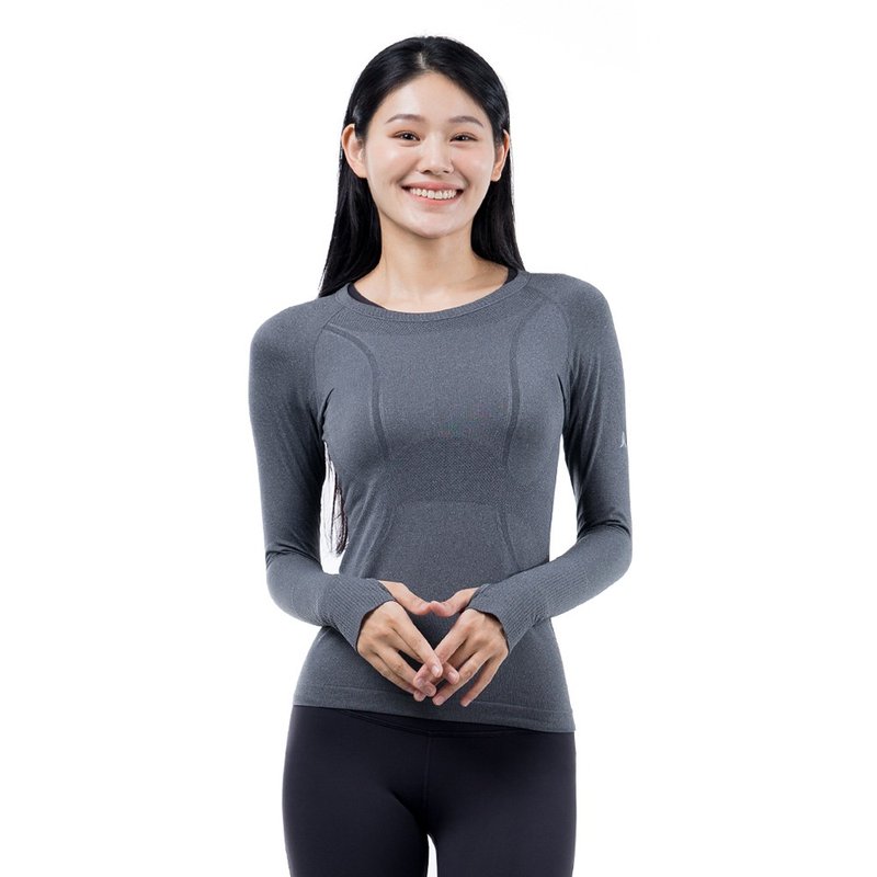 【NAMASTE】Effy 無側車縫長袖 - 深麻灰 - 女運動上衣/背心 - 尼龍 灰色