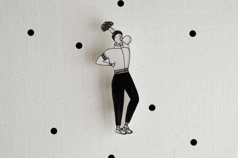 Miss Hairy Collection / Black and White Brooch / 025 - Brooches - Plastic White