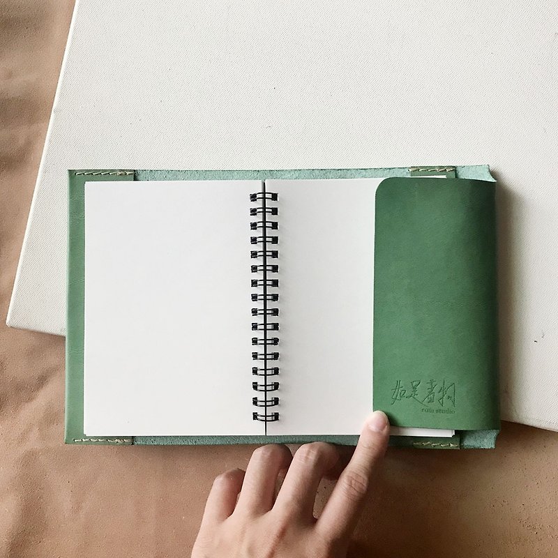 Leather book cover _ MUJI A6 size _ reading page design _ apple green - Notebooks & Journals - Genuine Leather Green