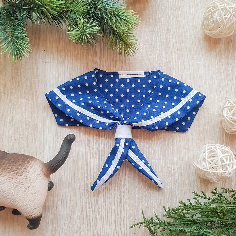 Pet sailor scarf* blue and white water jade dots - Clothing & Accessories - Cotton & Hemp Blue