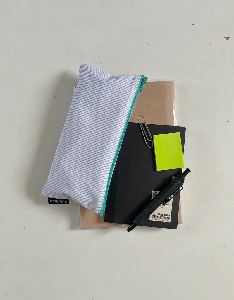 ペンケース (ブルーストライプ) 筆箱 手帳 マスキングテープ 文房具 ステーショナリー - 鉛筆盒/筆袋 - 棉．麻 藍色