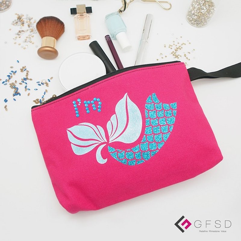 [GFSD] Rhinestone Boutique-Childlike Series-Playful Pink Peach [Mermaid] Portable Universal Cosmetic Bag - Handbags & Totes - Cotton & Hemp Red