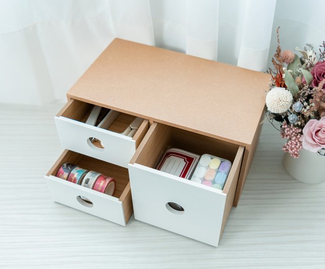 3段引き出し収納ボックス】ホワイト│オリジナルウッドカラー