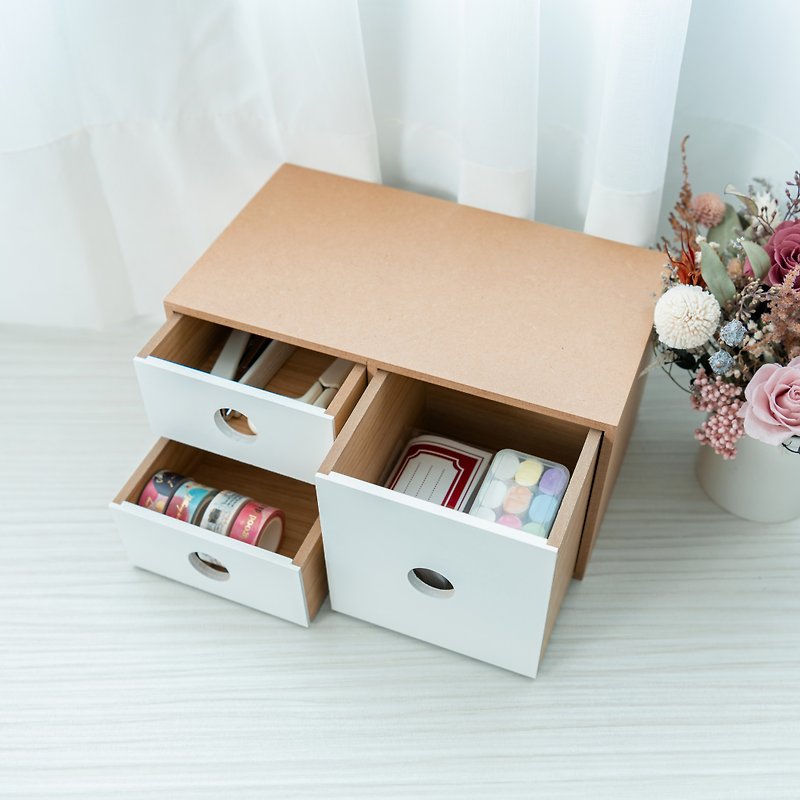 [3 Drawer Storage Box] White│Log Color Drawer Box Customized Engraving Graduation Gift Teacher Gift - กล่องเก็บของ - ไม้ 