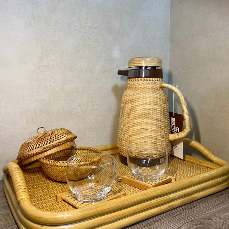 虎牌 Tiger 茶具&職人手工藤編托盤組 - 保溫瓶/保溫杯 - 其他材質 卡其色