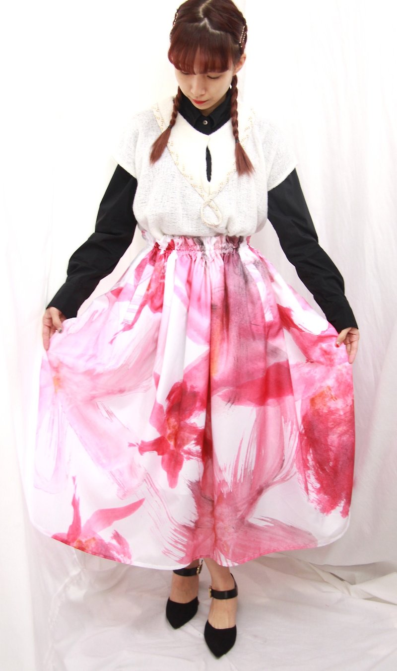 Cherry Blossoms Skirt - กระโปรง - เส้นใยสังเคราะห์ สึชมพู
