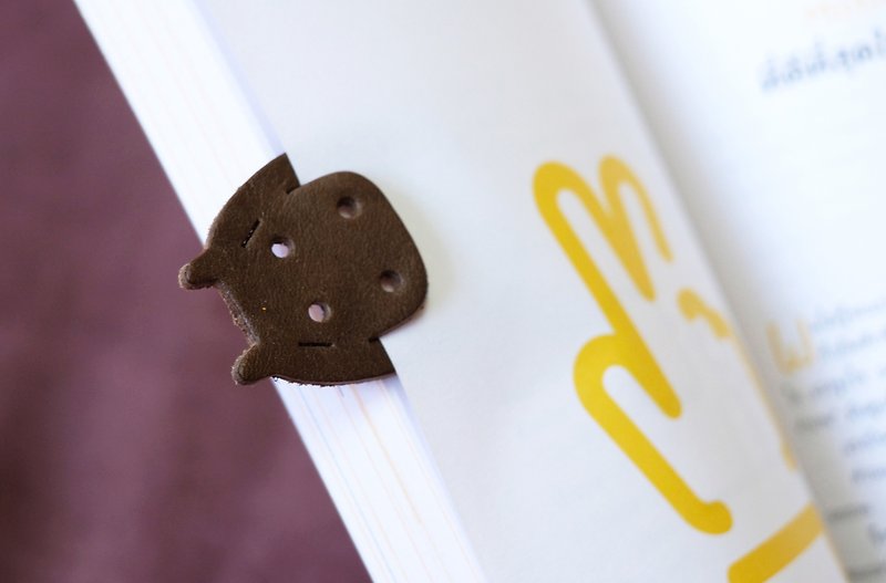 Leather Bookmark / Cute Animal Bookmark / Gift - Hippopotamus Dark Brown - Bookmarks - Genuine Leather Brown