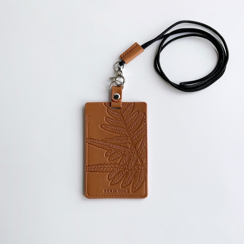 Fern Pattern Leather Card Holder / Lanyard - Pteris semipinnata Linn. - ที่ใส่บัตรคล้องคอ - หนังแท้ สีนำ้ตาล