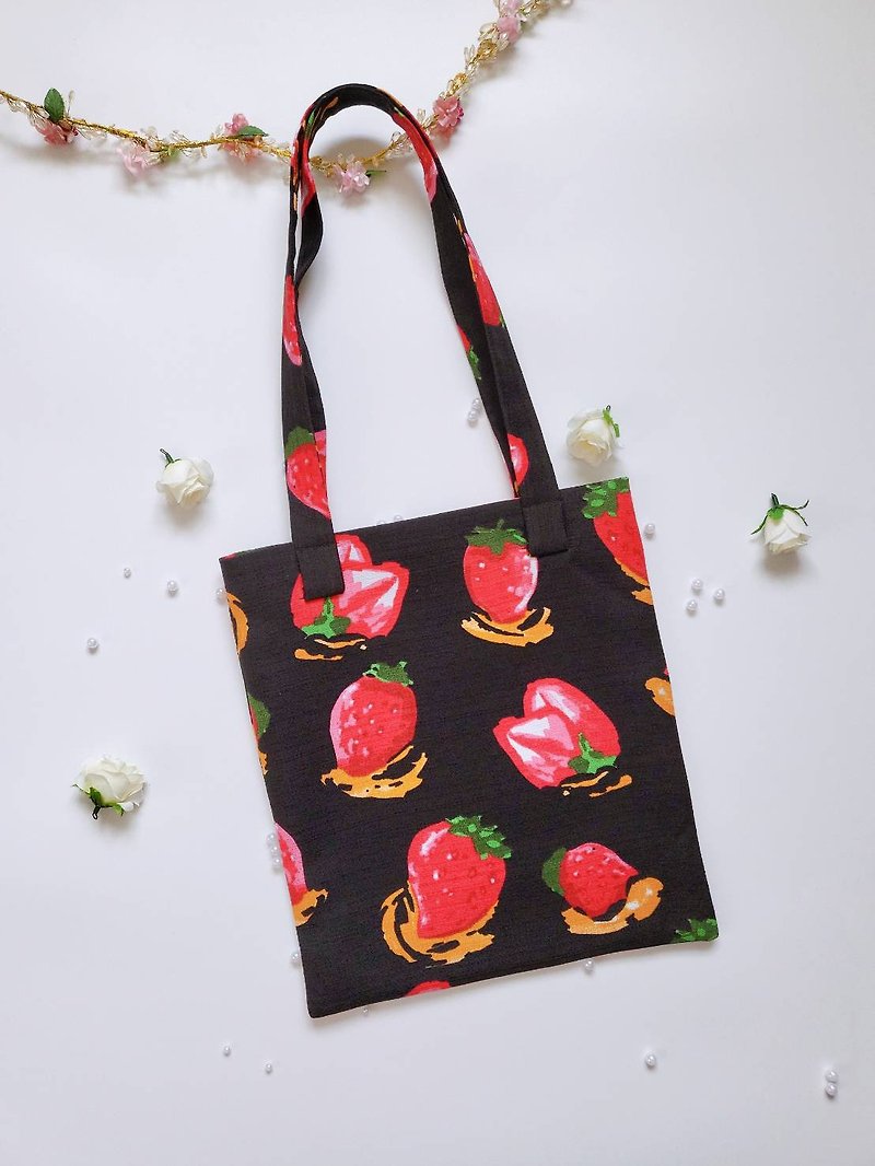BonnieU : Handmade Tote Bag (ฺBlack with Fruits color) - Other - Other Materials Black